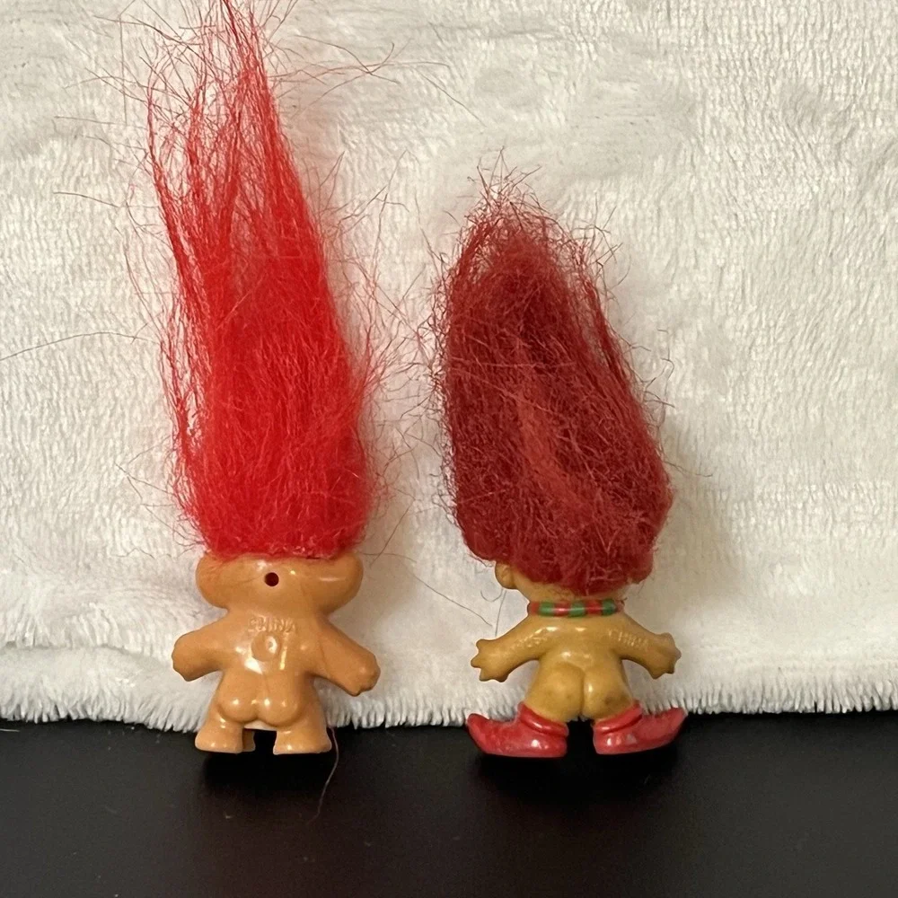 Vintage Troll Doll Pencil Toppers Red Hair RUSS Christmas Elf & Tiny Treasure